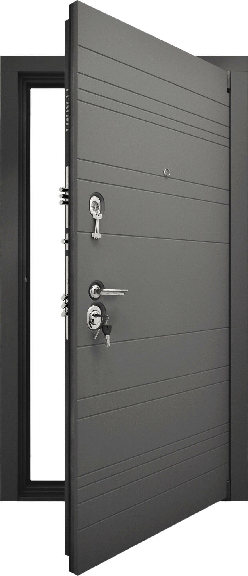Гранит С9 дверь металлическая внешняя сторона фрезерованная МДФ панель 16мм, цвет Серый шелк