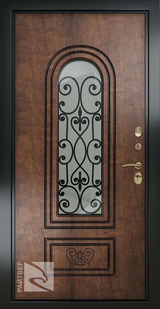 дверь Райтвер Севилья со стеклопакетом и кованой решеткой в частный дом