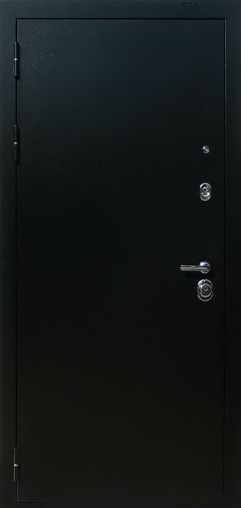 Максима Проксима дверь металлическая шагрень черная + мдф крем дуб с зеркалом