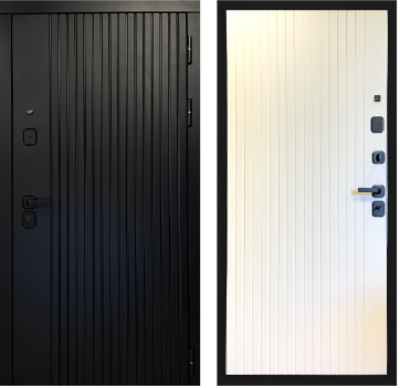 дверь металлическая Дива-70 Рейки, черный кварц/белая гладкая